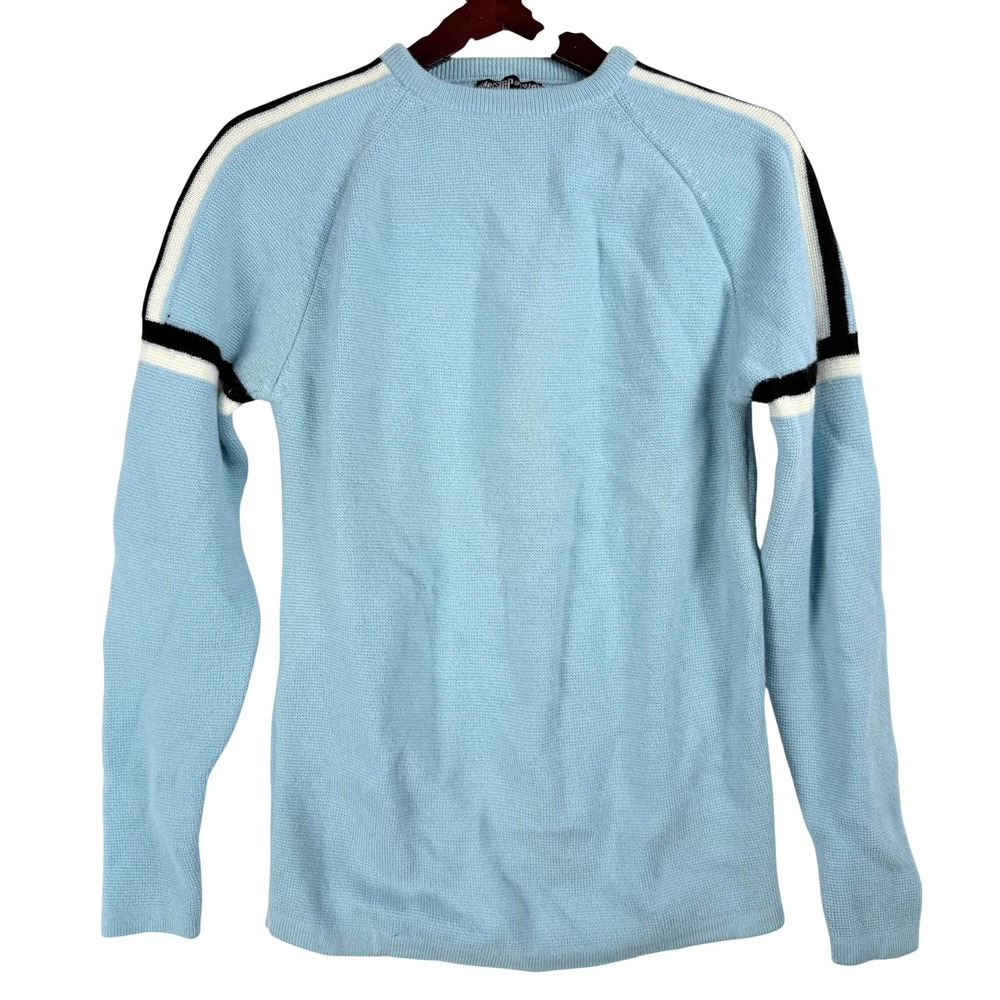 Vintage Meister Knit Sweater Small Blue Wool Racing Stripe Vintage Ski Retro